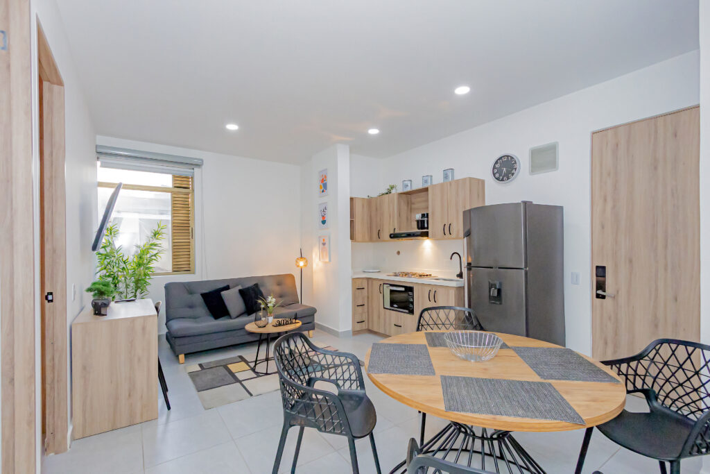 Distrito Primavera apartment open kitchen and living room